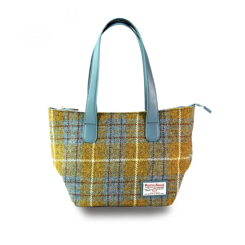 Harris Tweed Wool Plaid Color-Blocked Handmade Tote Bag-i7bags