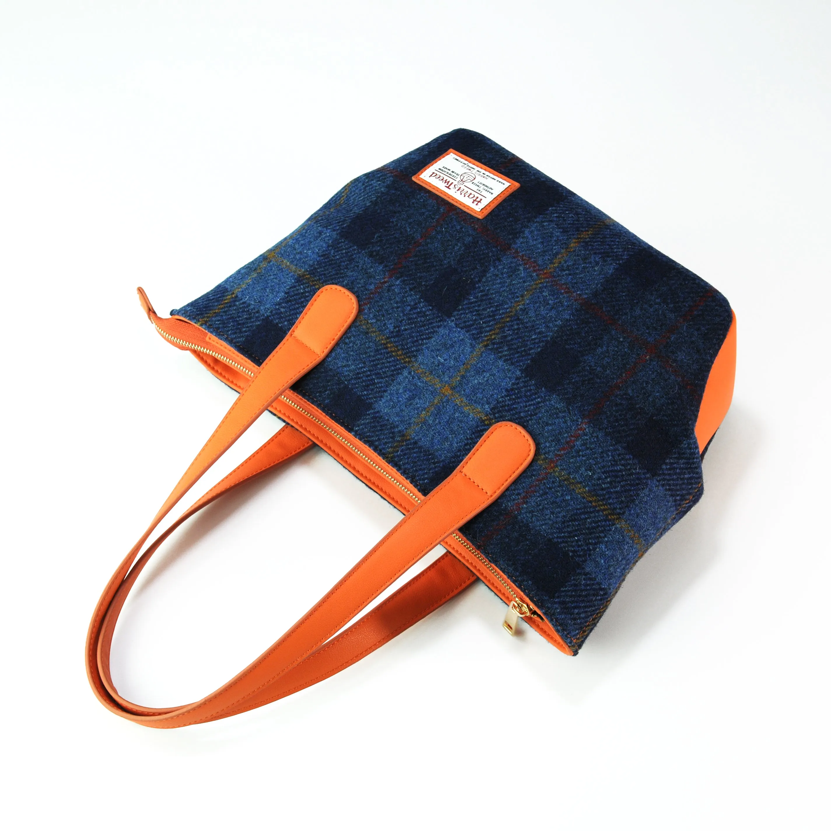 Harris Tweed Wool Plaid Color-Blocked Handmade Tote Bag-i7bags