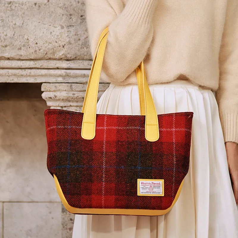 Harris Tweed Wool Plaid Color-Blocked Handmade Tote Bag-i7bags