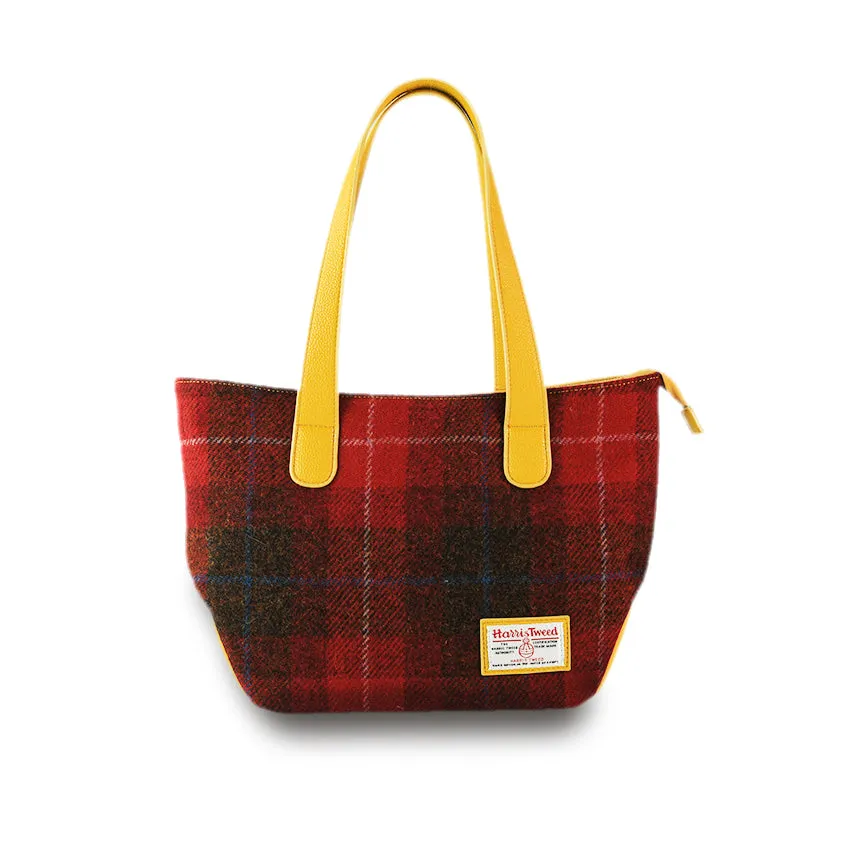 Harris Tweed Wool Plaid Color-Blocked Handmade Tote Bag-i7bags