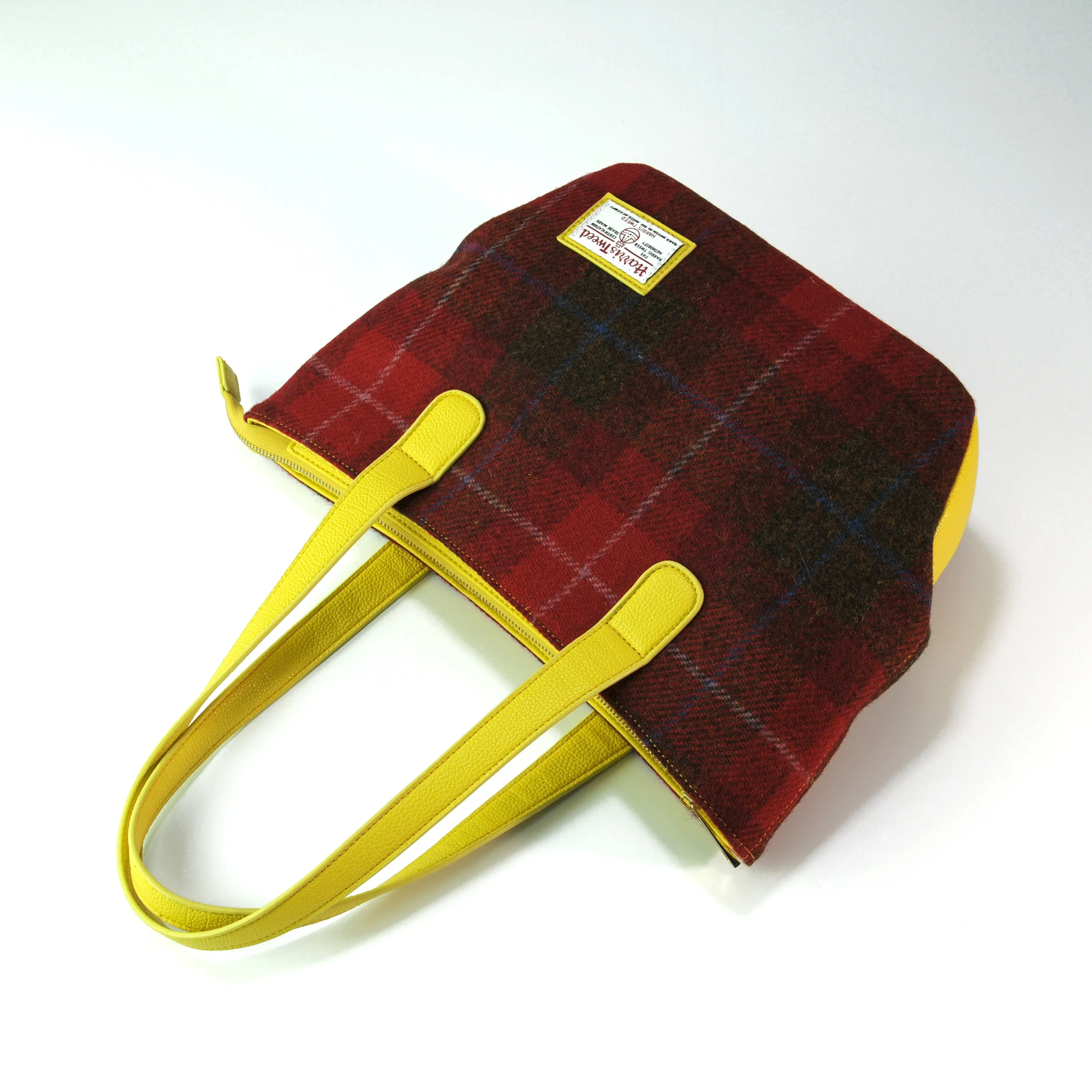 Harris Tweed Wool Plaid Color-Blocked Handmade Tote Bag-i7bags