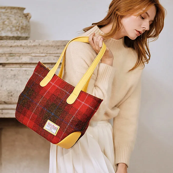 Harris Tweed Wool Plaid Color-Blocked Handmade Tote Bag-i7bags