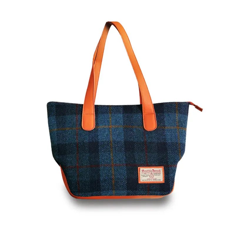 Harris Tweed Wool Plaid Color-Blocked Handmade Tote Bag-i7bags