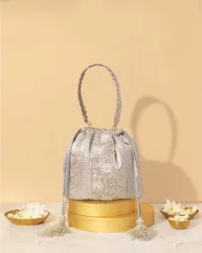 Hayat Organza Bucket Bag - Silver