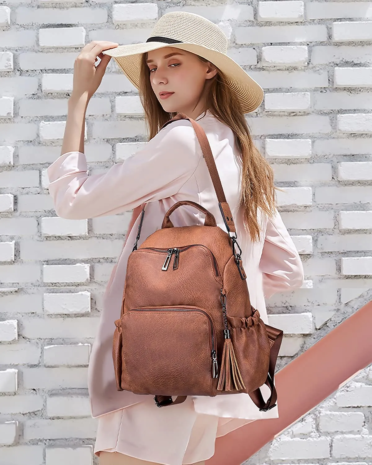 Hazel Brown Faux Leather Convertible Backpack