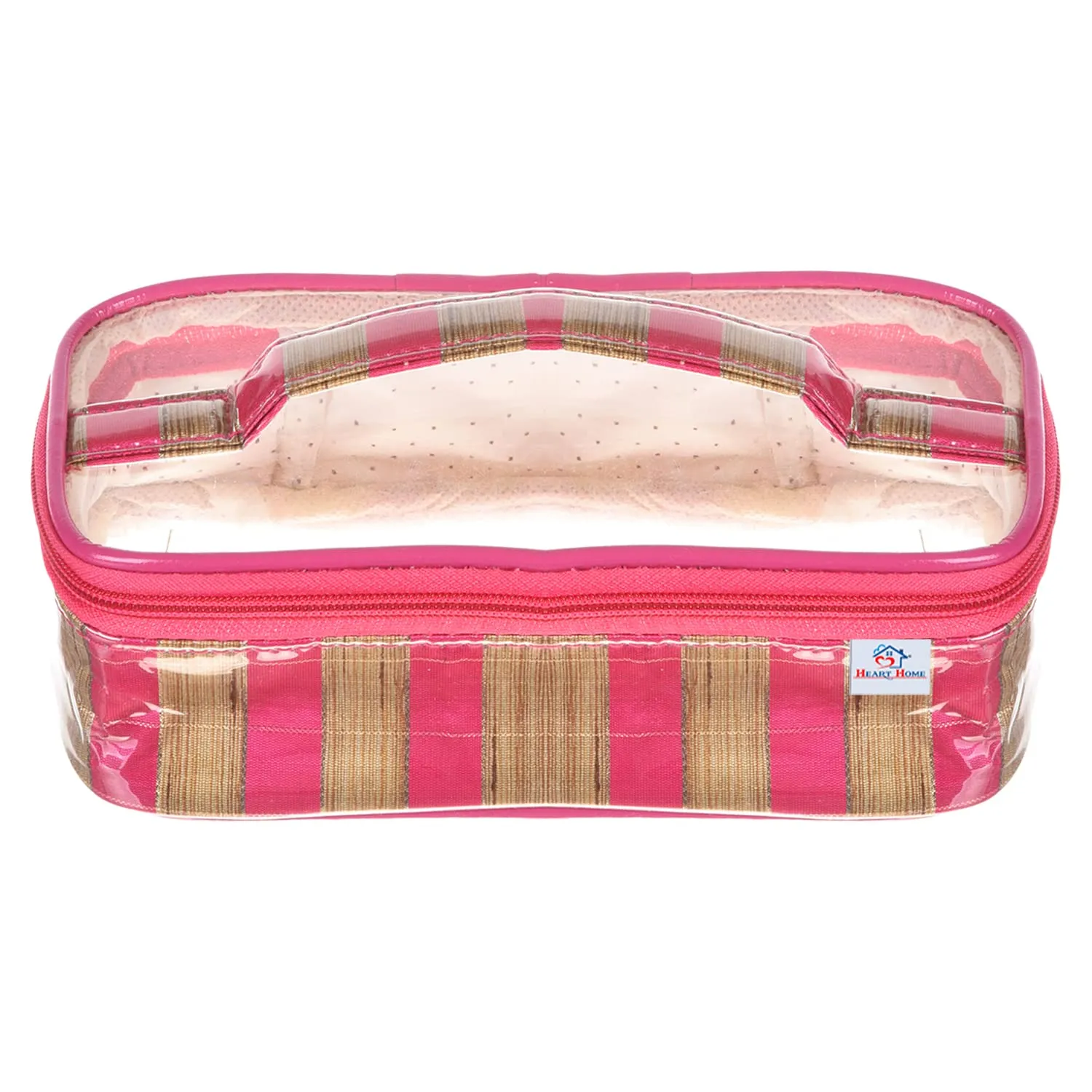 Heart Home Makeup Kit | Silk Laminated Fabric Cosmatic Bag for woman | 3 Pcs Travel Toiletry Bag with Handle | Pink