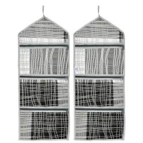 Heart Home Paper Holder | Foldable Hanging Organizer | PVC Lining Pattern Document Holder | 3 Pocket Wall Hanging Holder with Zipper | Pack of 2 | Gray & Black