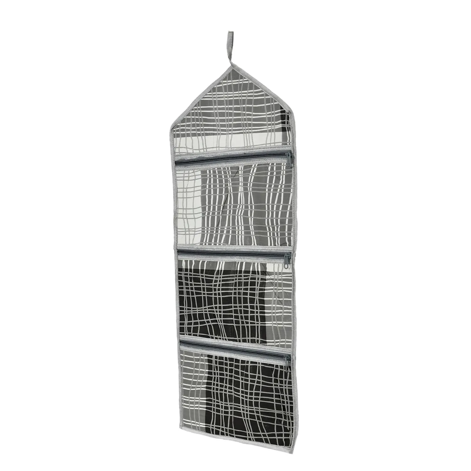 Heart Home Paper Holder | Foldable Hanging Organizer | PVC Lining Pattern Document Holder | 3 Pocket Wall Hanging Holder with Zipper | Pack of 2 | Gray & Black