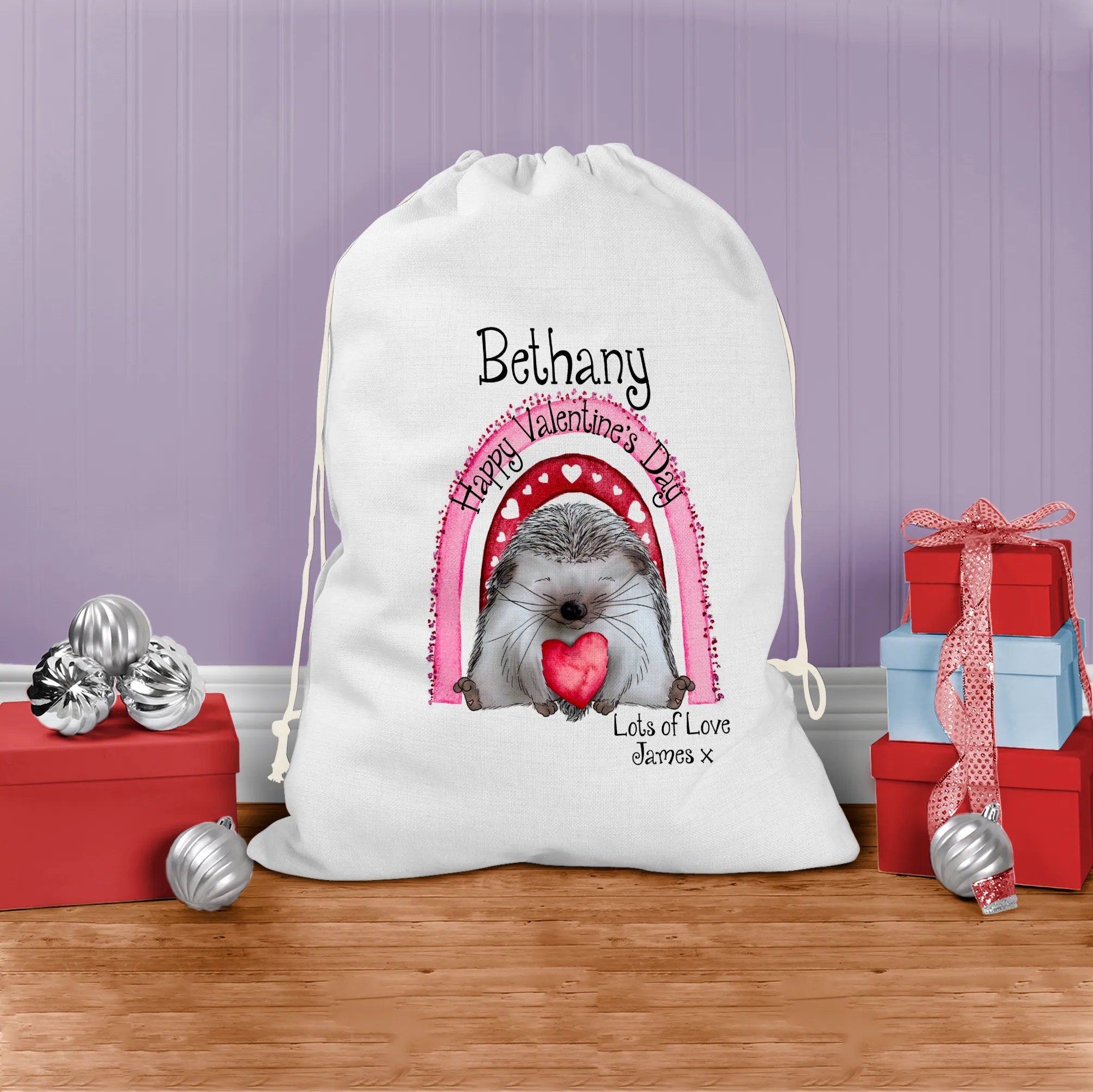 Hedgehug Personalised Valentine's Day Gift Sack