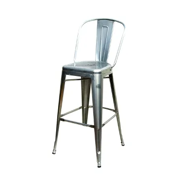 High Back Galvanized Silver Finish Tolix Bar Stool