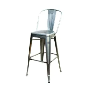 High Back Galvanized Silver Finish Tolix Bar Stool