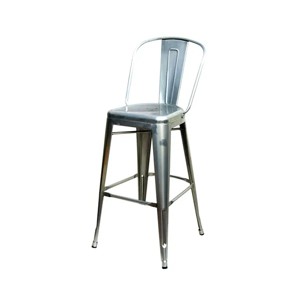 High Back Galvanized Silver Finish Tolix Bar Stool