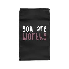 IAC  Home & Livings-Kitchen Accessories / Kitchen Accessories / Polyester Lunch Bag / I am worthy white with pink centered