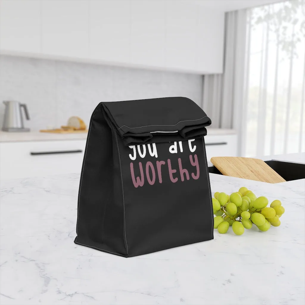 IAC  Home & Livings-Kitchen Accessories / Kitchen Accessories / Polyester Lunch Bag / I am worthy white with pink centered