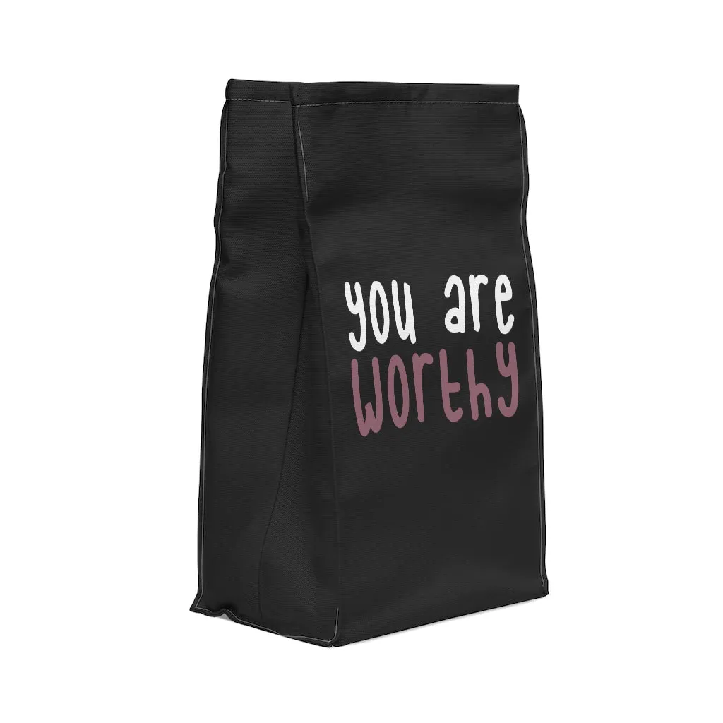 IAC  Home & Livings-Kitchen Accessories / Kitchen Accessories / Polyester Lunch Bag / I am worthy white with pink centered