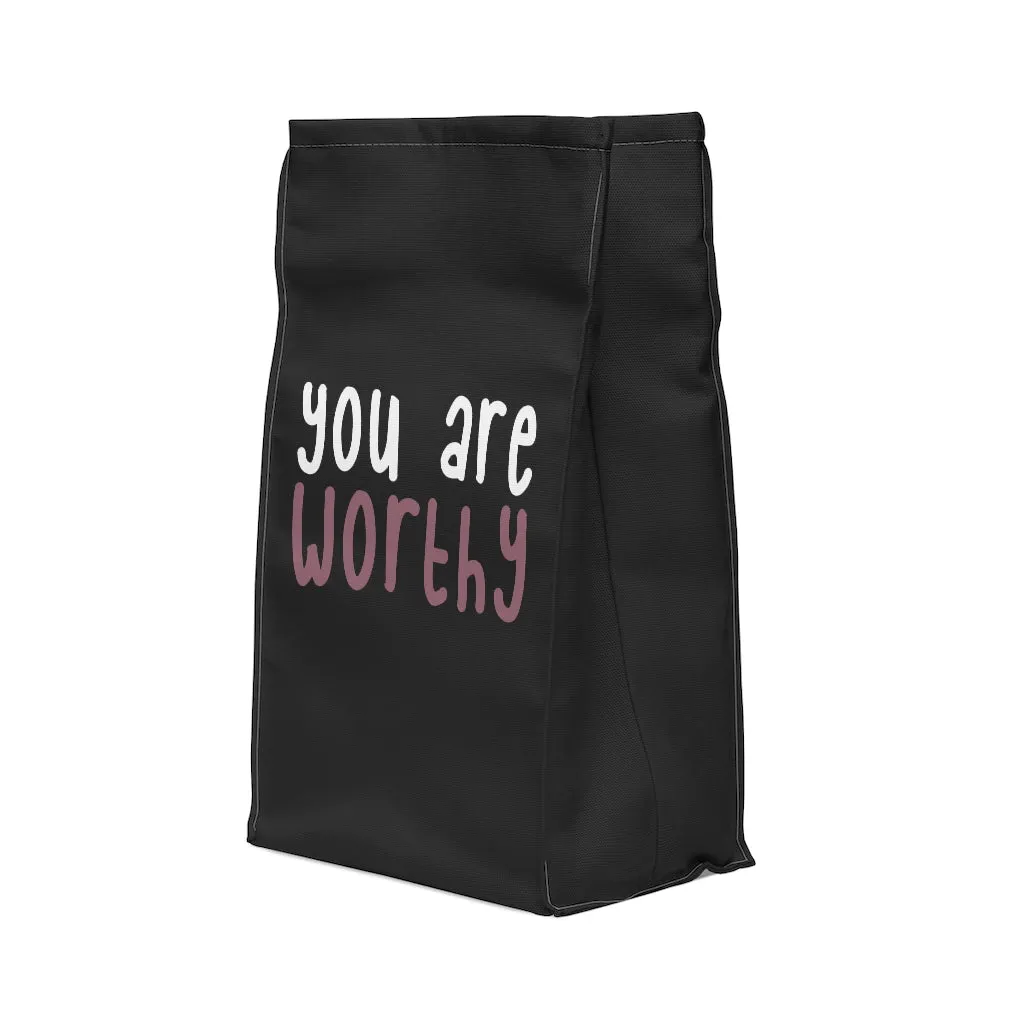 IAC  Home & Livings-Kitchen Accessories / Kitchen Accessories / Polyester Lunch Bag / I am worthy white with pink centered