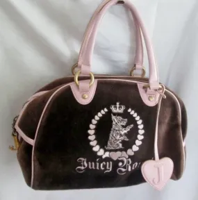 JUICY COUTURE ROYAL Leather Velvet purse leather DOG satchel bowler PINK BROWN