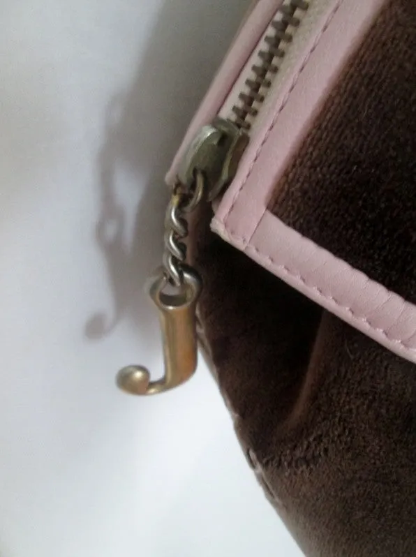 JUICY COUTURE ROYAL Leather Velvet purse leather DOG satchel bowler PINK BROWN