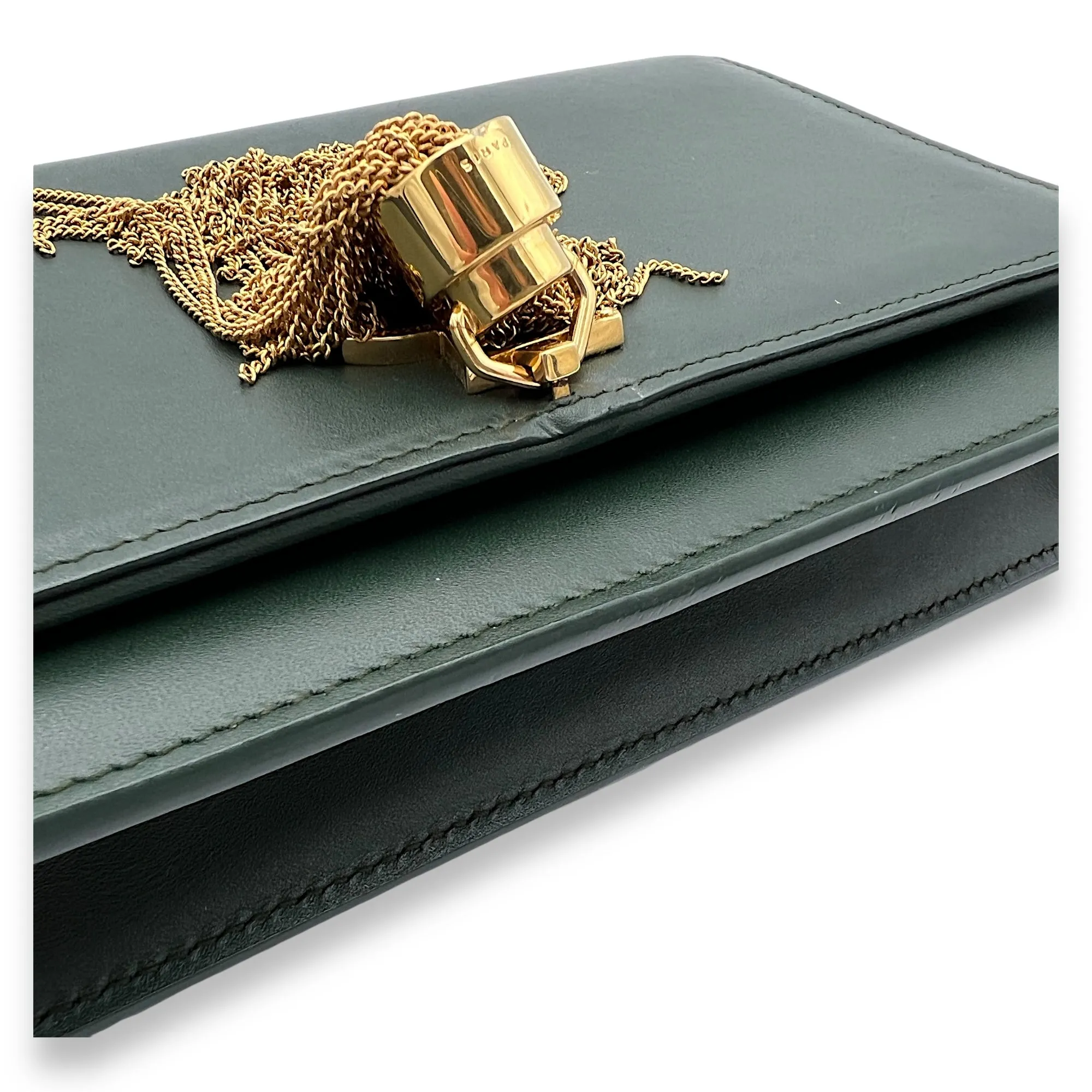 Kate Wallet On Chain Green in Calfskin, Gold hardware