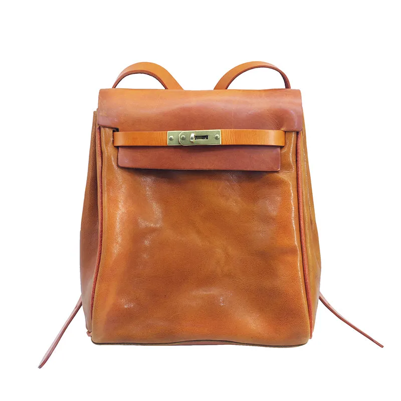 Kelly Style Backpack For Women,Italian Vegetable Tanned Leather Handmade Backpack,11in Height-i7bags