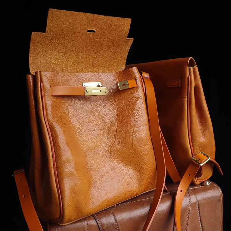 Kelly Style Backpack For Women,Italian Vegetable Tanned Leather Handmade Backpack,11in Height-i7bags