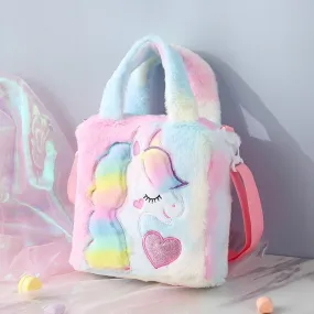 Kids Cute Unicorn Plush Shoulder Bag Girl Children Handbag birthday gift (Multicolor, Pack of 1)