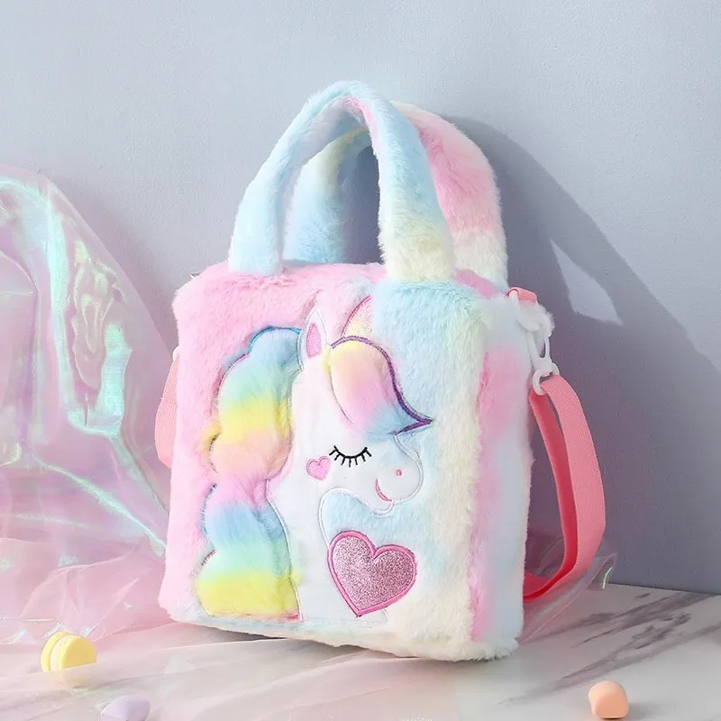 Kids Cute Unicorn Plush Shoulder Bag Girl Children Handbag birthday gift (Multicolor, Pack of 1)