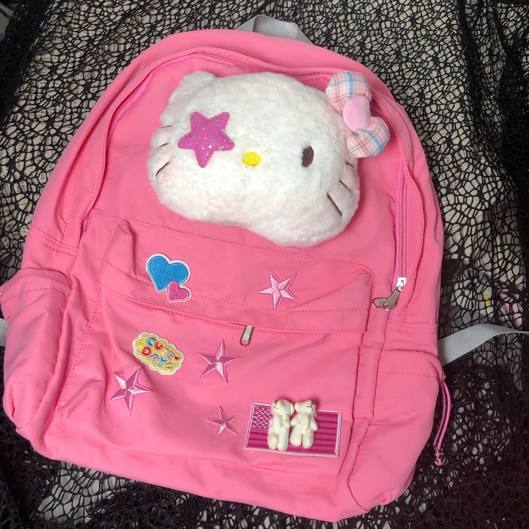 Kitty Cat Pink Cartoon Y2k Star School Backpack Bag