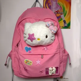 Kitty Cat Pink Cartoon Y2k Star School Backpack Bag