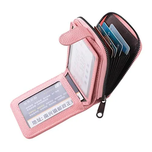 Kuber Industries Card Holder Wallet for Men Women|Debit Credit Card Holder|Wallet for Id, Visiting Card, Buisness Card|RFID Protected|Button & Zipper Closure Wallet|Pink (Pack of 3)