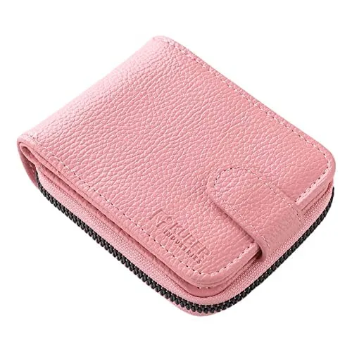 Kuber Industries Card Holder Wallet for Men Women|Debit Credit Card Holder|Wallet for Id, Visiting Card, Buisness Card|RFID Protected|Button & Zipper Closure Wallet|Pink (Pack of 3)