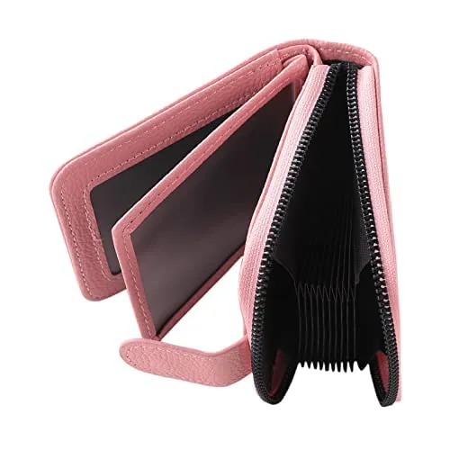 Kuber Industries Card Holder Wallet for Men Women|Debit Credit Card Holder|Wallet for Id, Visiting Card, Buisness Card|RFID Protected|Button & Zipper Closure Wallet|Pink (Pack of 3)