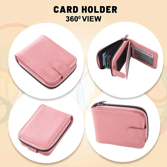 Kuber Industries Card Holder Wallet for Men Women|Debit Credit Card Holder|Wallet for Id, Visiting Card, Buisness Card|RFID Protected|Button & Zipper Closure Wallet|Pink (Pack of 3)