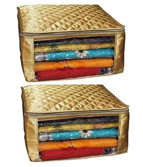 Kuber Industries Clothes Organizer For Wardrobe (Pack of 2) - Storage Organizer For Saree | Shirts | Salwar and Lehenga Chunni - Dress Organizer For Wardrobe - Saree Covers With Zip (Gold)