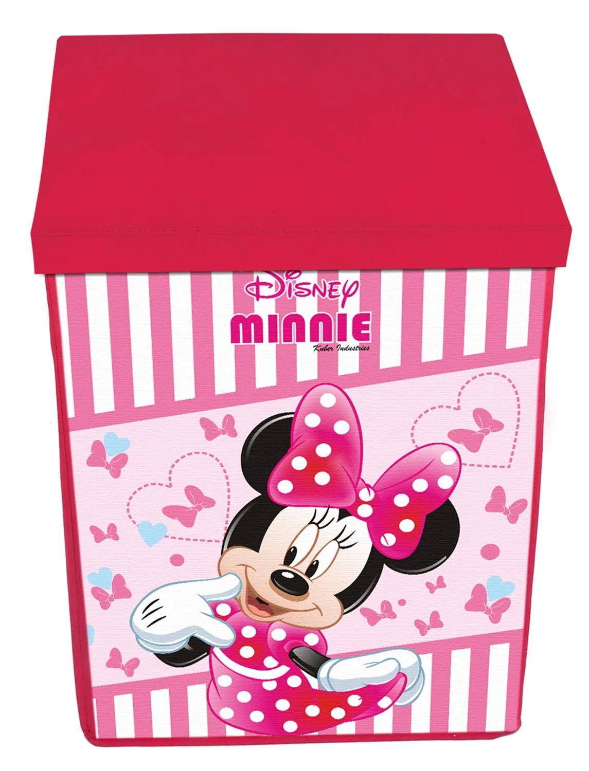 Kuber Industries Disney Minnie Print Non Woven Fabric Foldable Laundry Basket, Toy Storage Basket, Cloth Storage Basket with Lid & Handles (Set of 2, Pink)