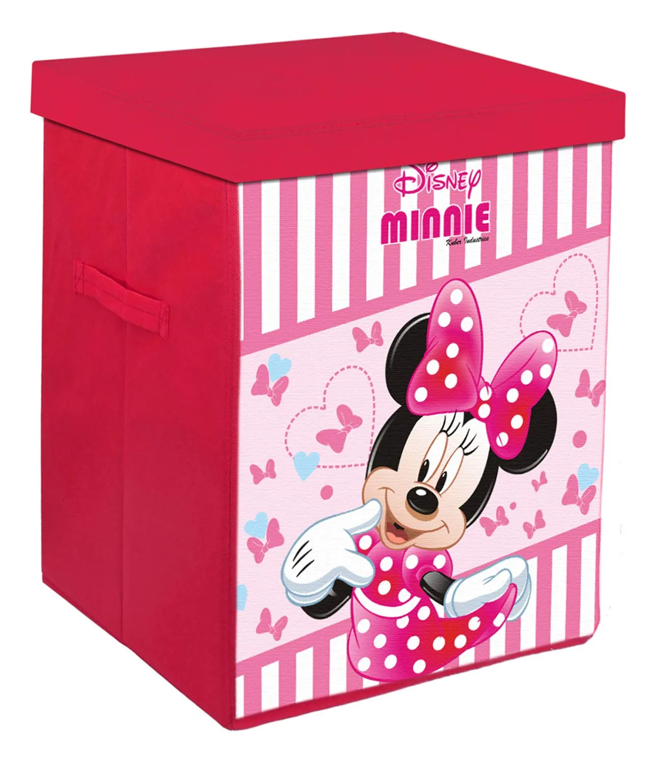 Kuber Industries Disney Minnie Print Non Woven Fabric Foldable Laundry Basket, Toy Storage Basket, Cloth Storage Basket with Lid & Handles (Set of 2, Pink)