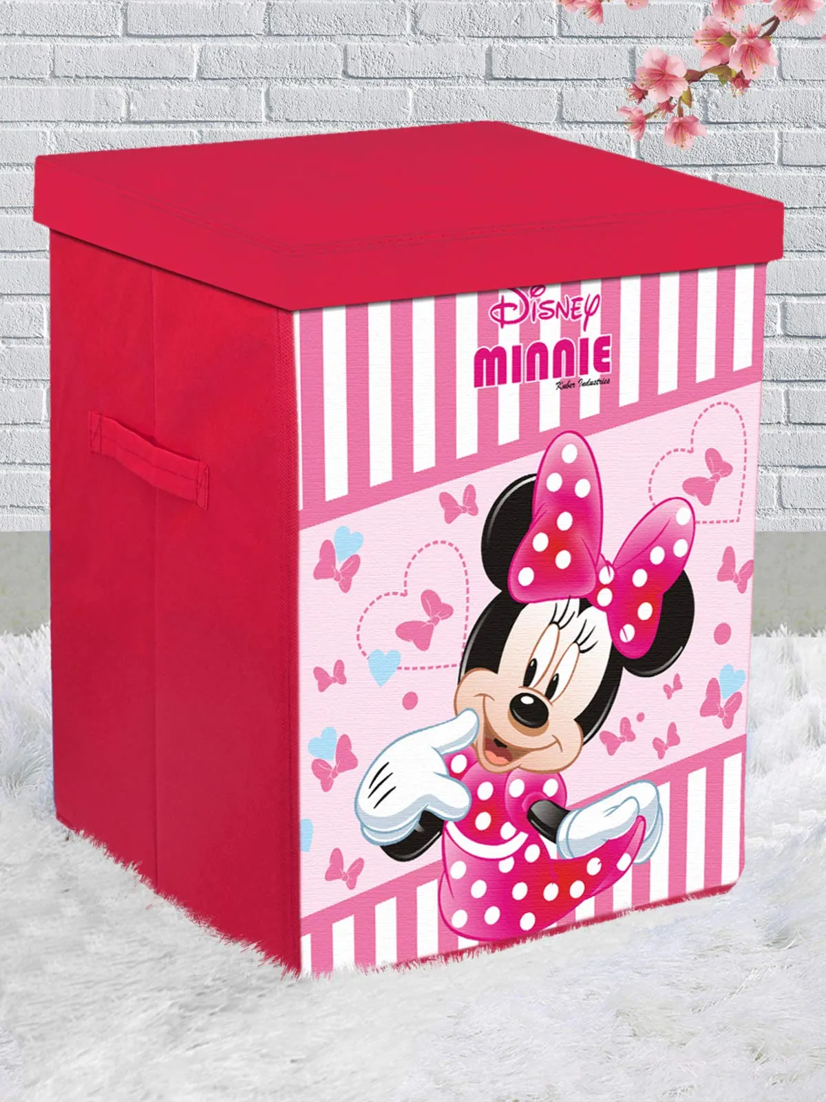 Kuber Industries Disney Minnie Print Non Woven Fabric Foldable Laundry Basket, Toy Storage Basket, Cloth Storage Basket with Lid & Handles (Set of 2, Pink)