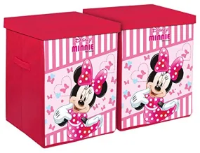 Kuber Industries Disney Minnie Print Non Woven Fabric Foldable Laundry Basket, Toy Storage Basket, Cloth Storage Basket with Lid & Handles (Set of 2, Pink)