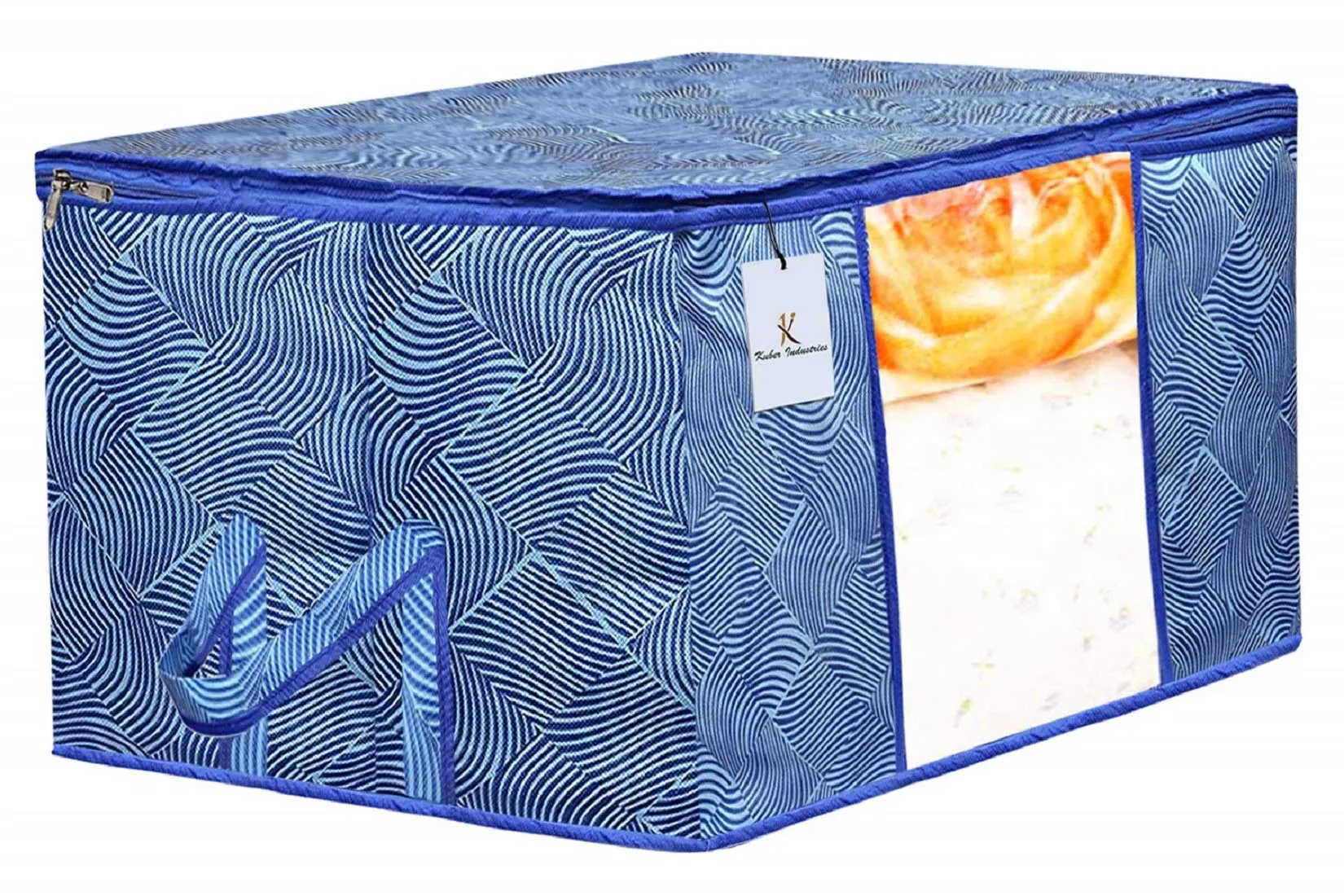 Kuber Industries Laheriya Printed Non Woven 6 Pieces Saree Cover and 6 Pieces Underbed Storage Bag, Cloth Organizer for Storage, Blanket Cover Combo Set (Blue) -CTKTC038690