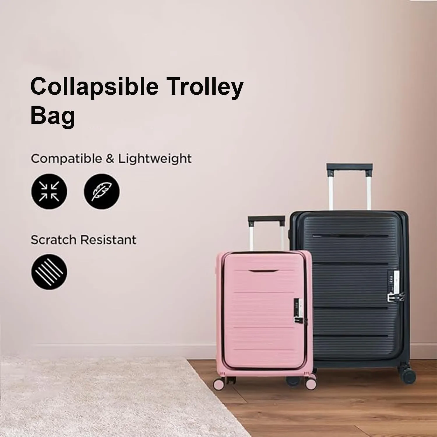 Kuber Industries Luggage Bag | Trolley Bags for Travel | Collapsible Luggage Bag | Travelling Bag | Trolley Bags for Suitcase | Lightweight Luggage Bag | 20P-24P Inch | Rose Pink