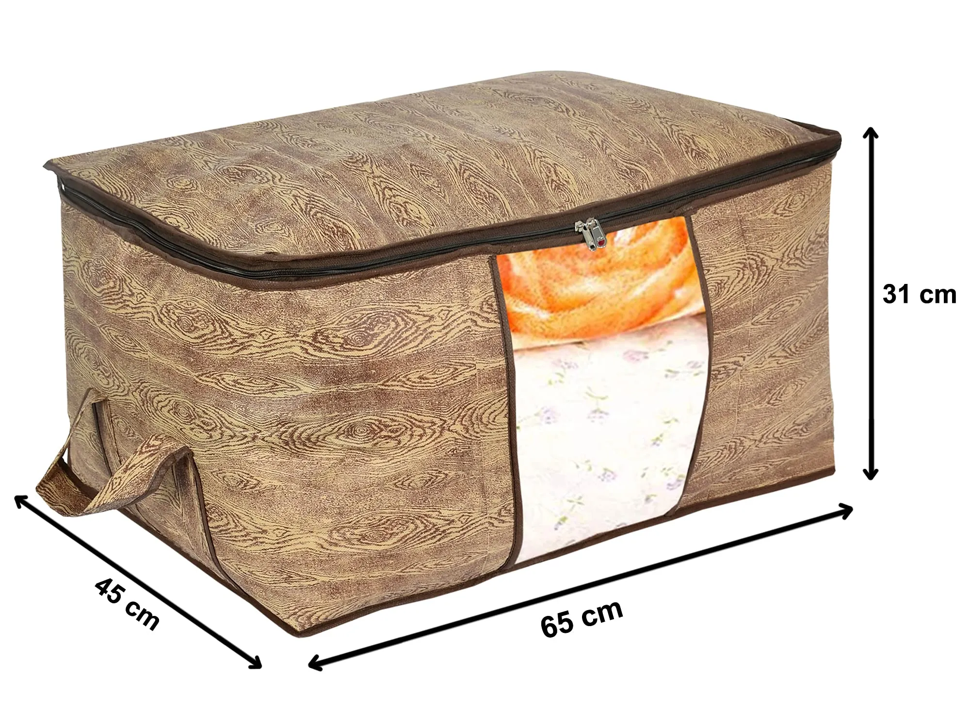 Kuber Industries Wooden Print Non Woven Underbed Storage Bag,Cloth Organiser,Blanket Cover with Transparent Window (Brown)