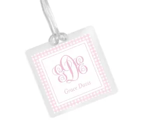 Laminated Bag Tag - Pink Gingham Monogram