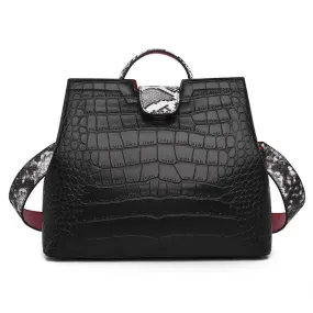 Large Capacity Crocodile Pattern Handbag with Snakeskin Strap