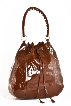 Large Vinyl Slouch Handbag Dark Brown