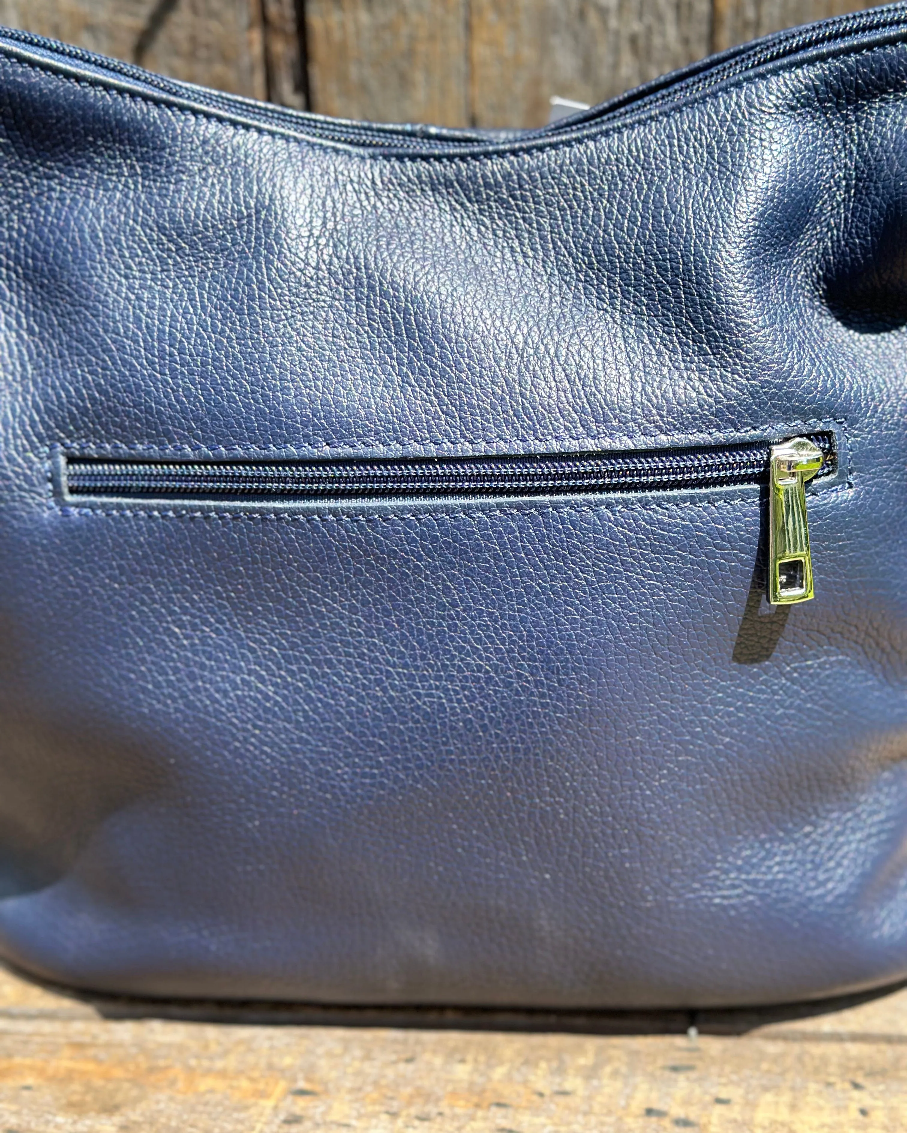 Leather Bucket Bag - Navy