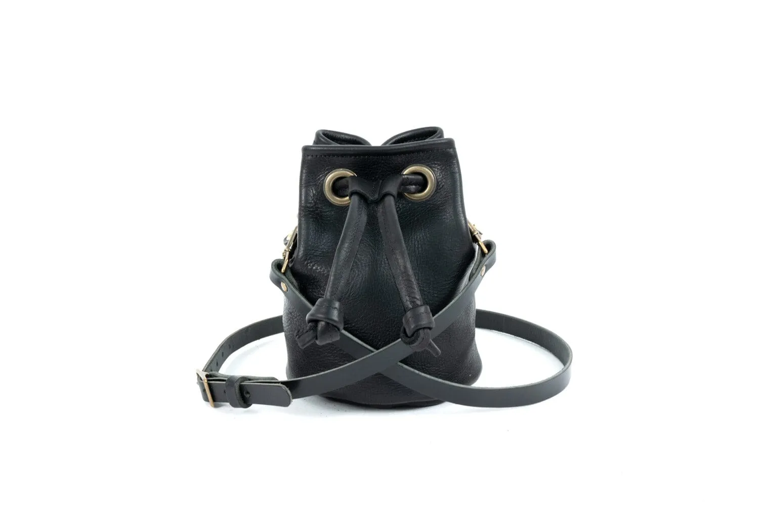 LEATHER BUCKET BAG - SMALL - BLACK