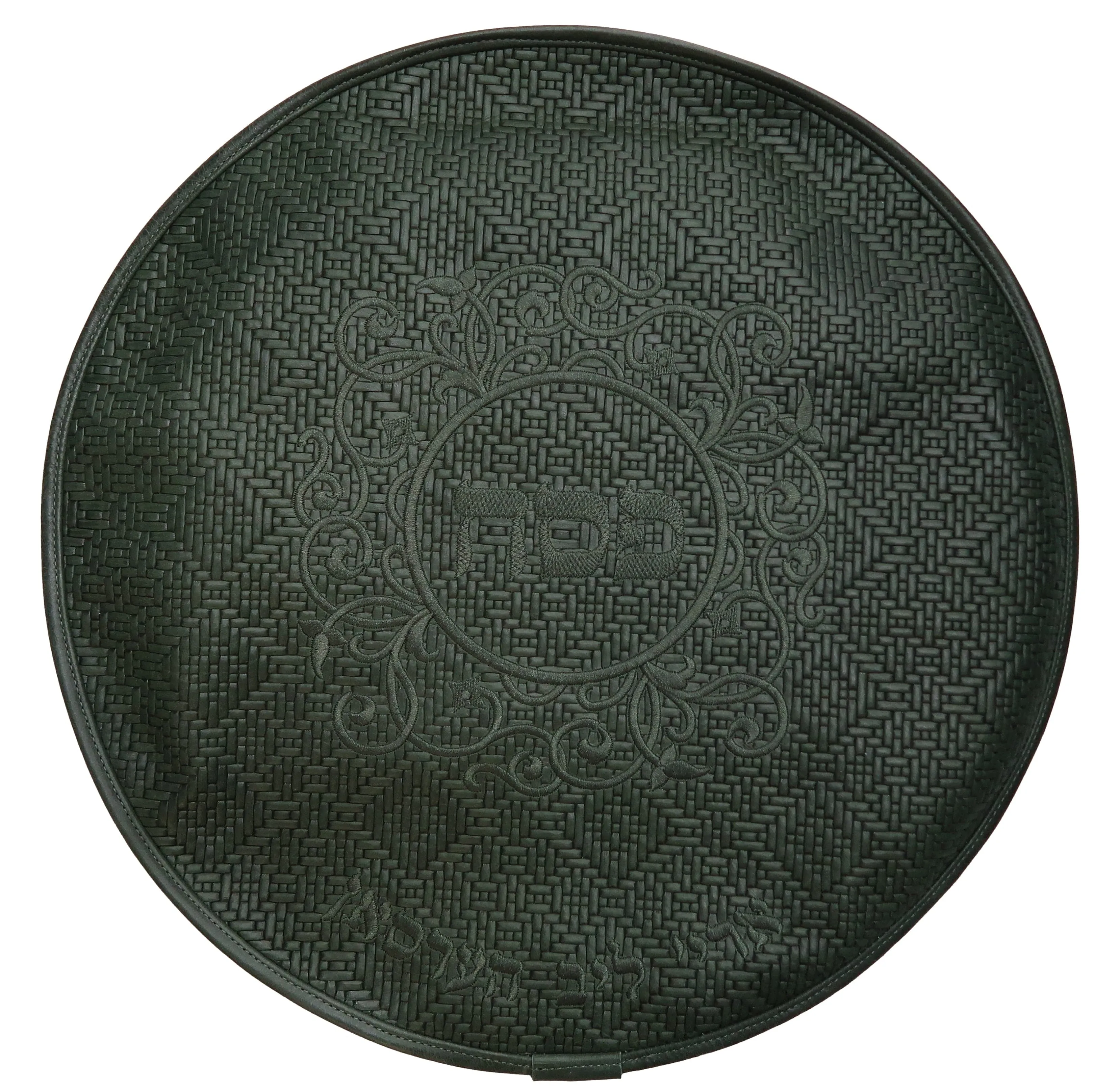 Leather Matzah Cover with Embroidered swirl DesignÂ MA120C-GN