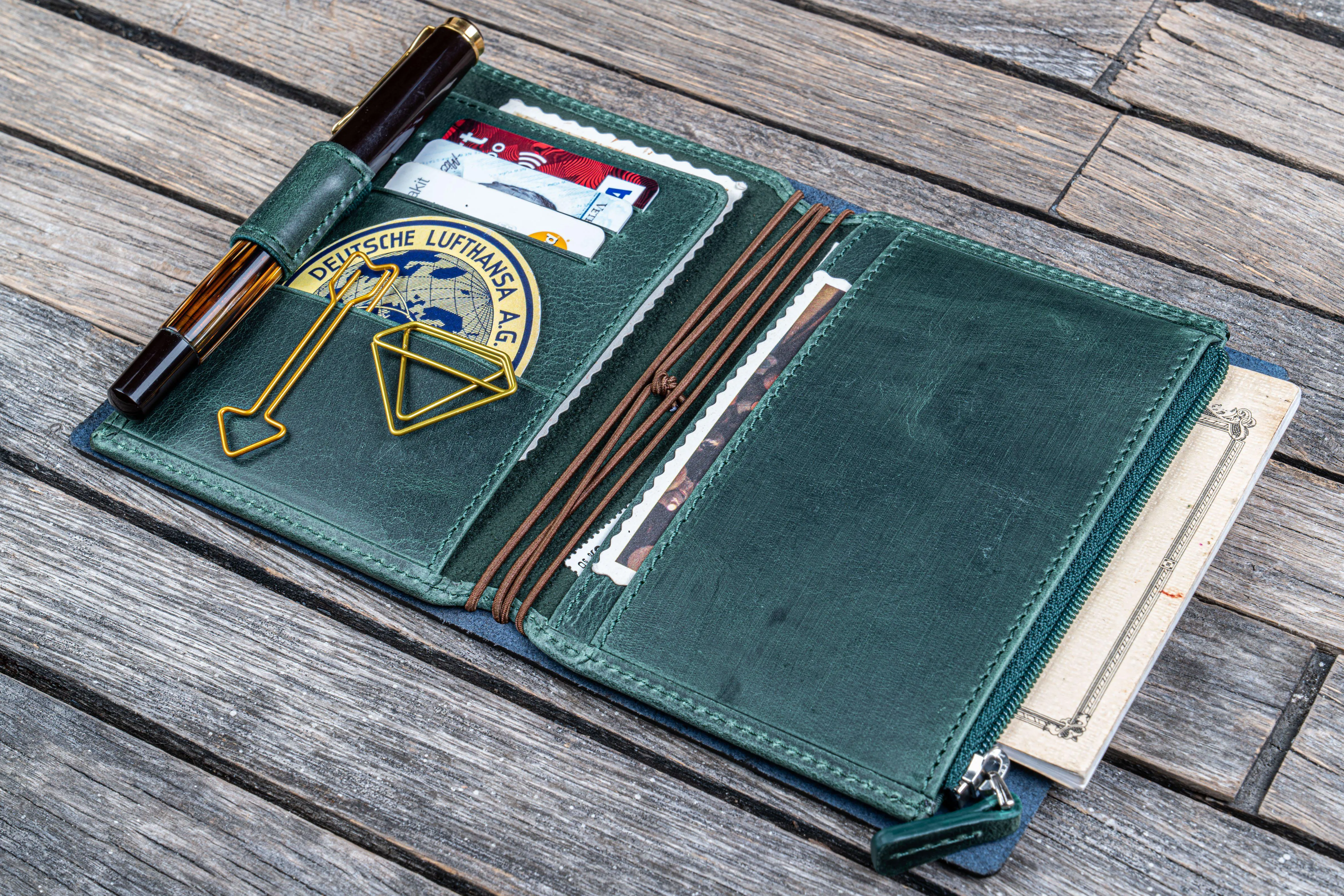 Leather Wallet Insert for Traveler's Notebook - Passport Size - Crazy Horse Forest Green