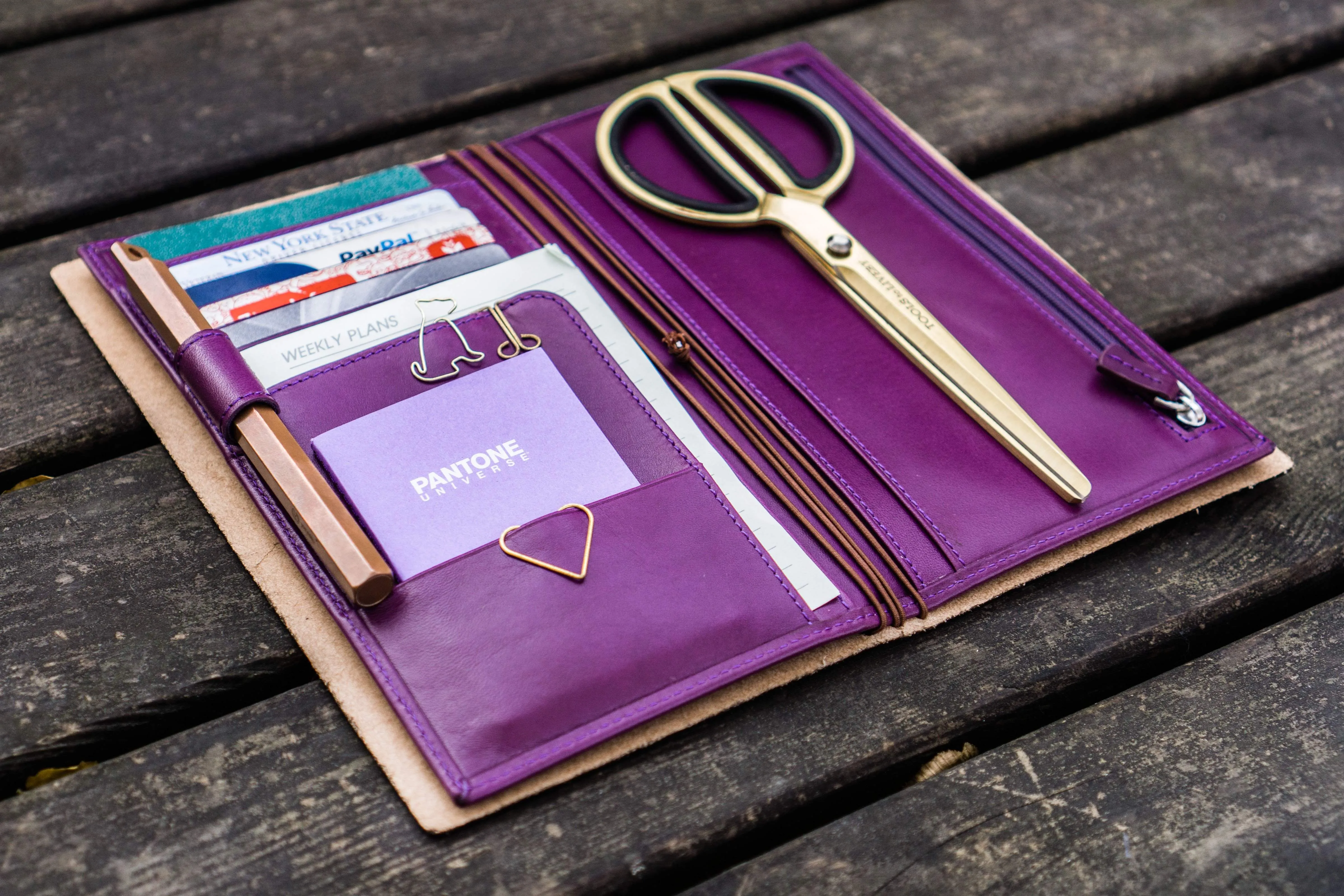 Leather Wallet Insert for Traveler's Notebook - Regular Size - Purple