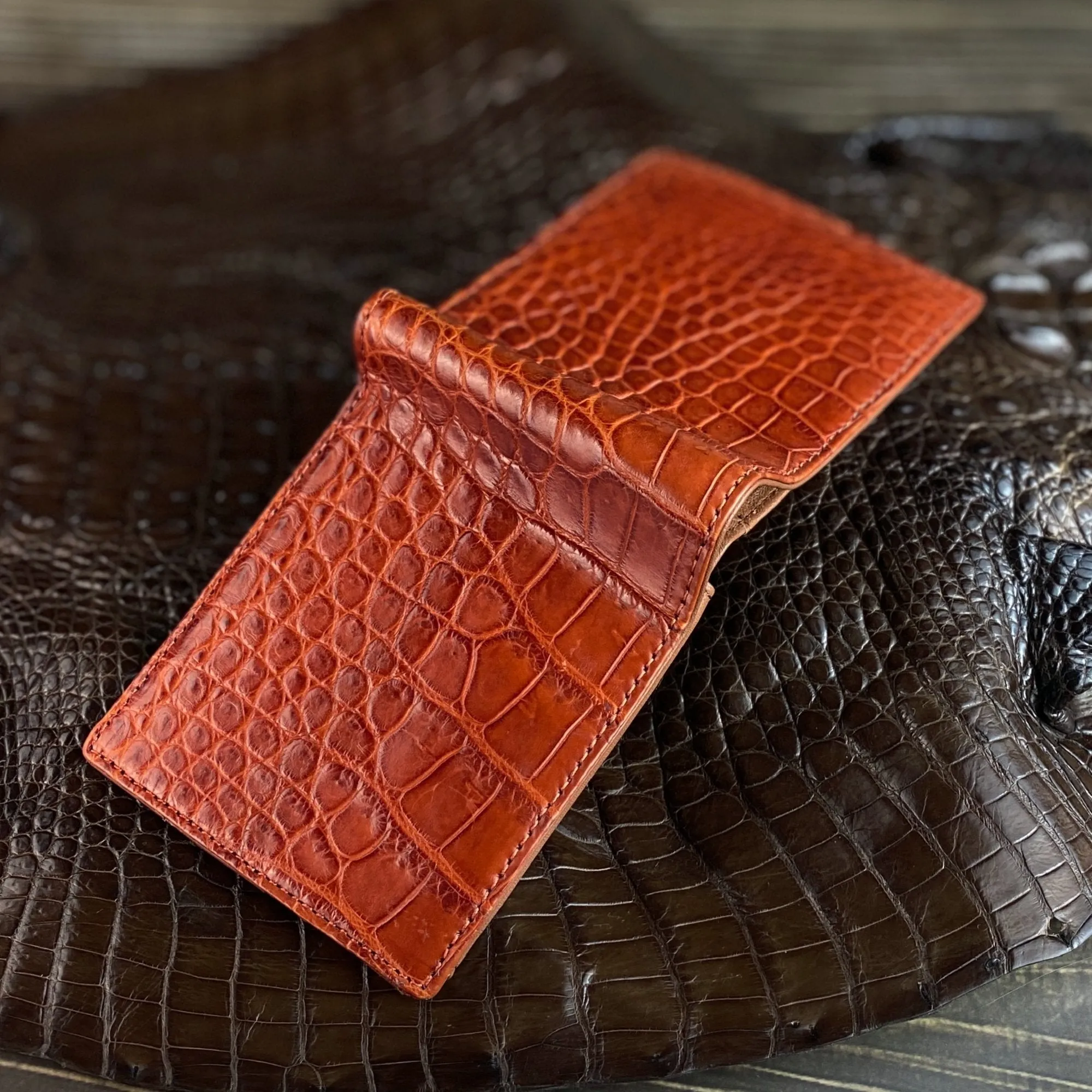 Light Brown Alligator Belly Leather Bifold Wallet for Men RFID Blocking | VINAM-30